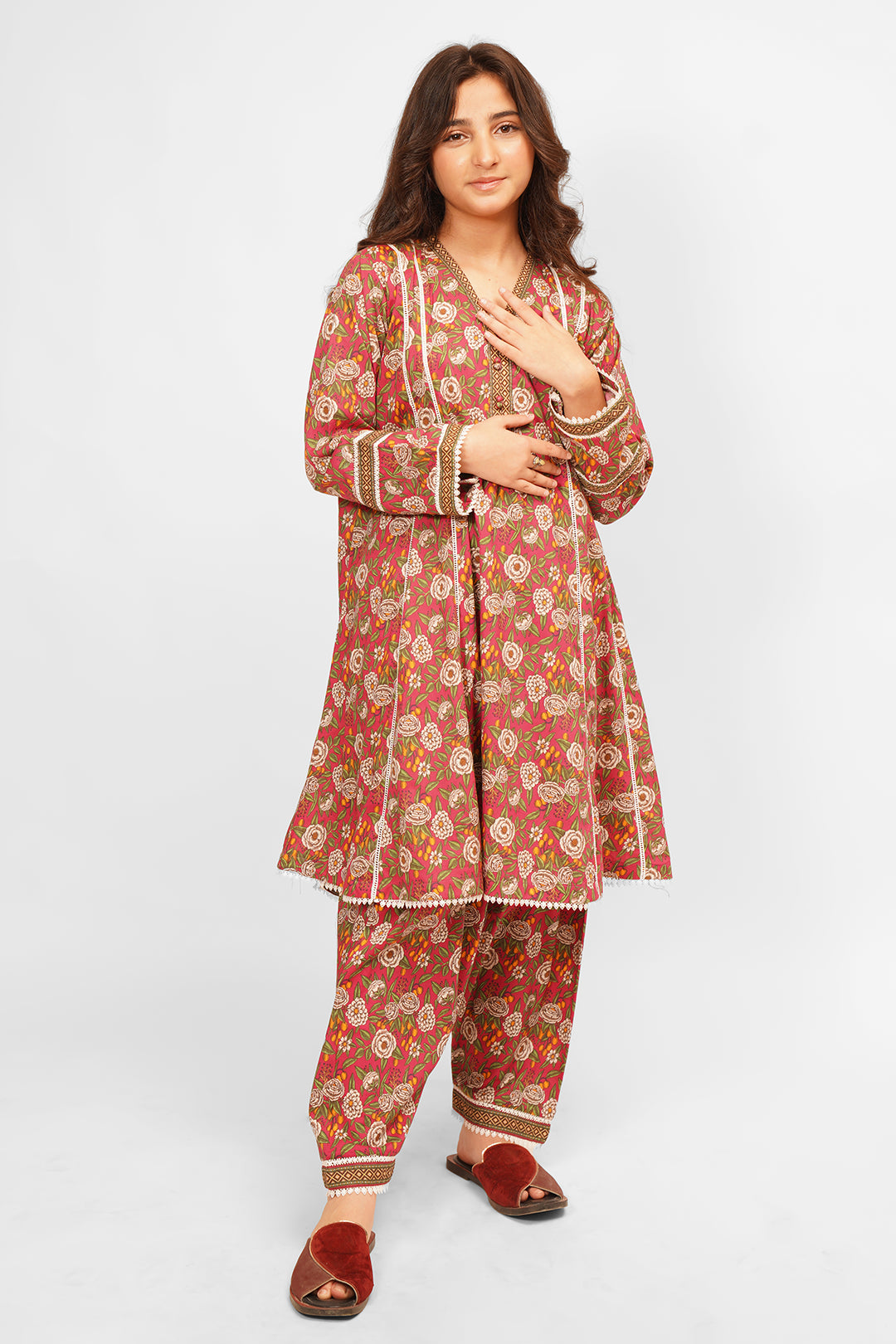 2 Piece Light Carmine Pink Printed Lawn Cotton Suit ALPRTW-014