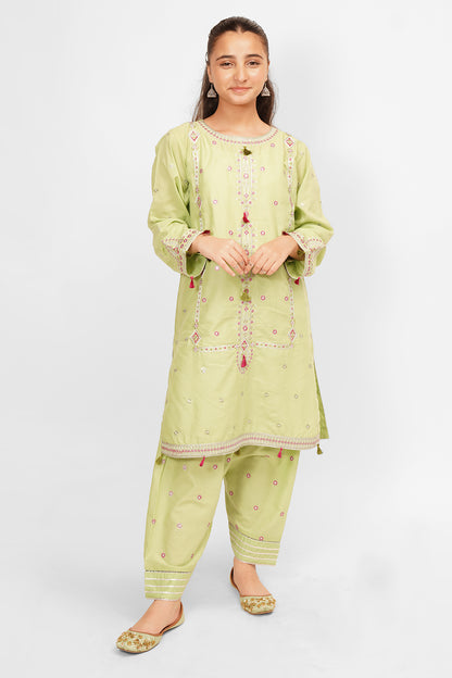 2 Piece Olive Green Embroidered Cotton Lawn Suit SFC-199