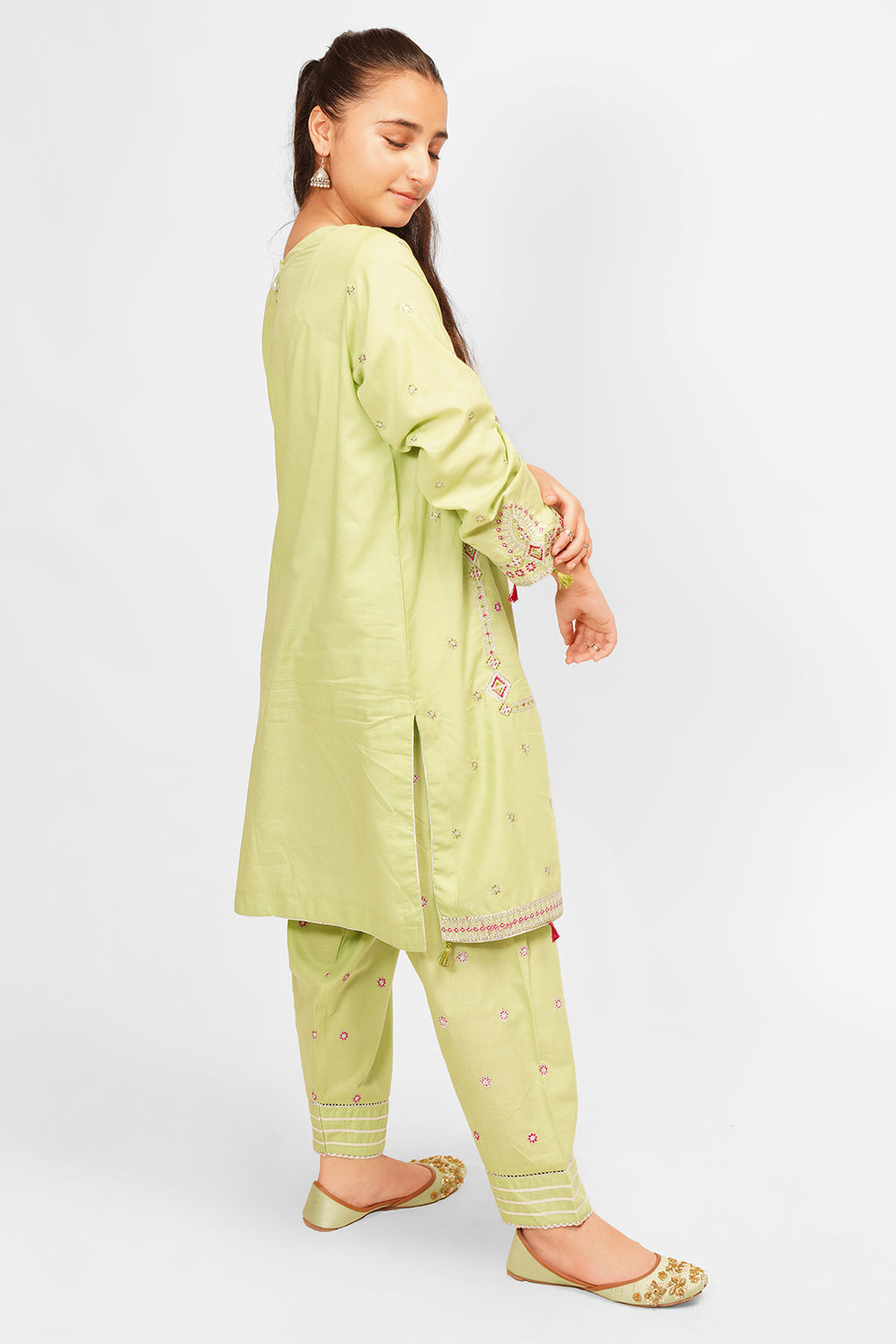 2 Piece Olive Green Embroidered Cotton Lawn Suit SFC-199