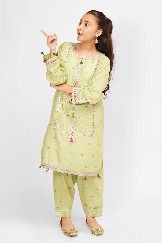 2 Piece Olive Green Embroidered Cotton Lawn Suit SFC-199