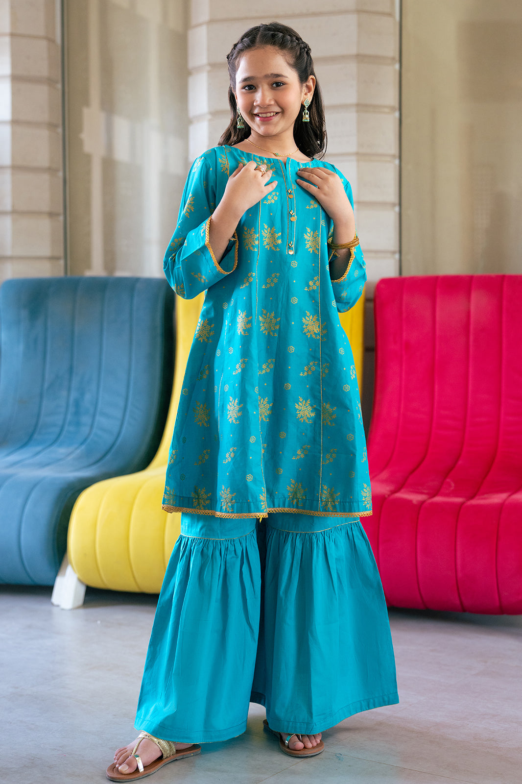 2 Piece Suit Cotton Lawn Table Print Frock with Garara K-SFC-001