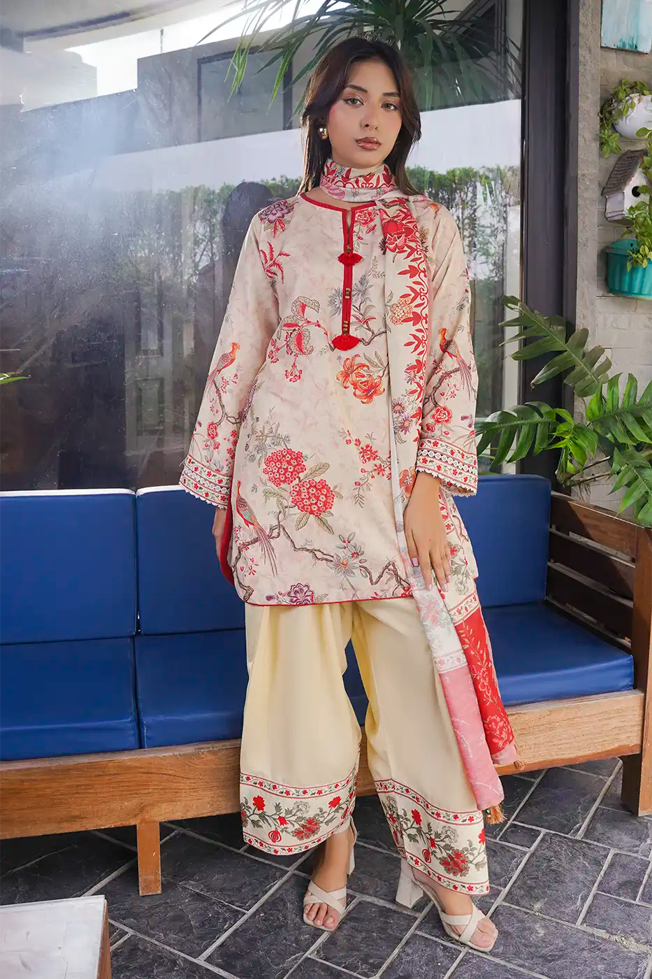 Beige Chintz Floral Poly Cambric Suit - F-WP-26-02