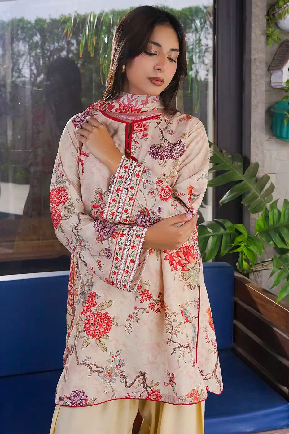 Beige Chintz Floral Poly Cambric Suit - F-WP-26-02