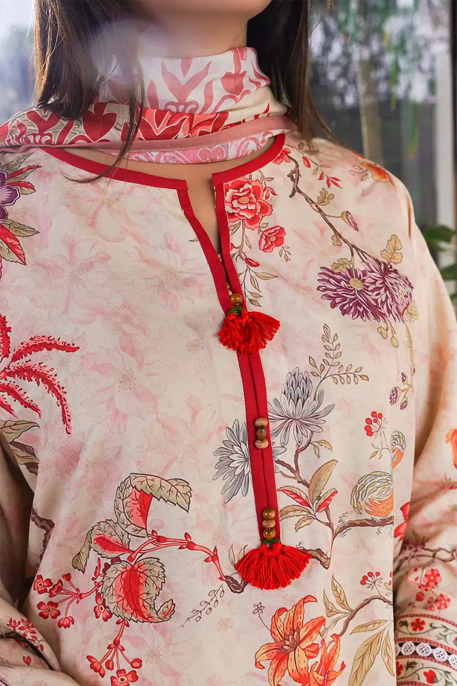 Beige Chintz Floral Poly Cambric Suit - F-WP-26-02