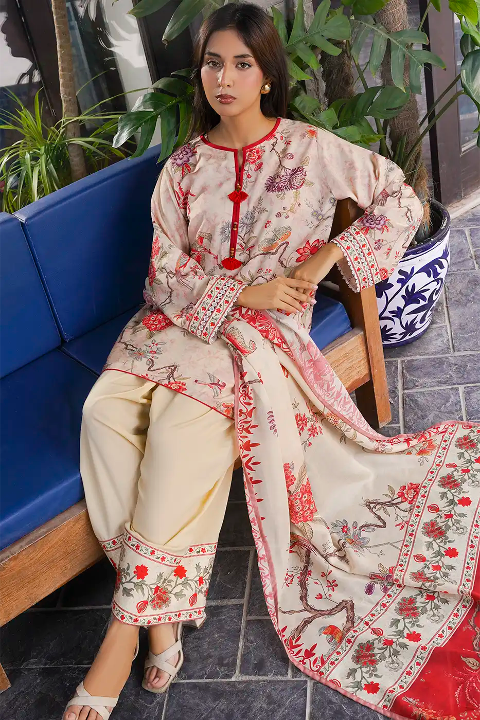 Beige Chintz Floral Poly Cambric Suit - F-WP-26-02
