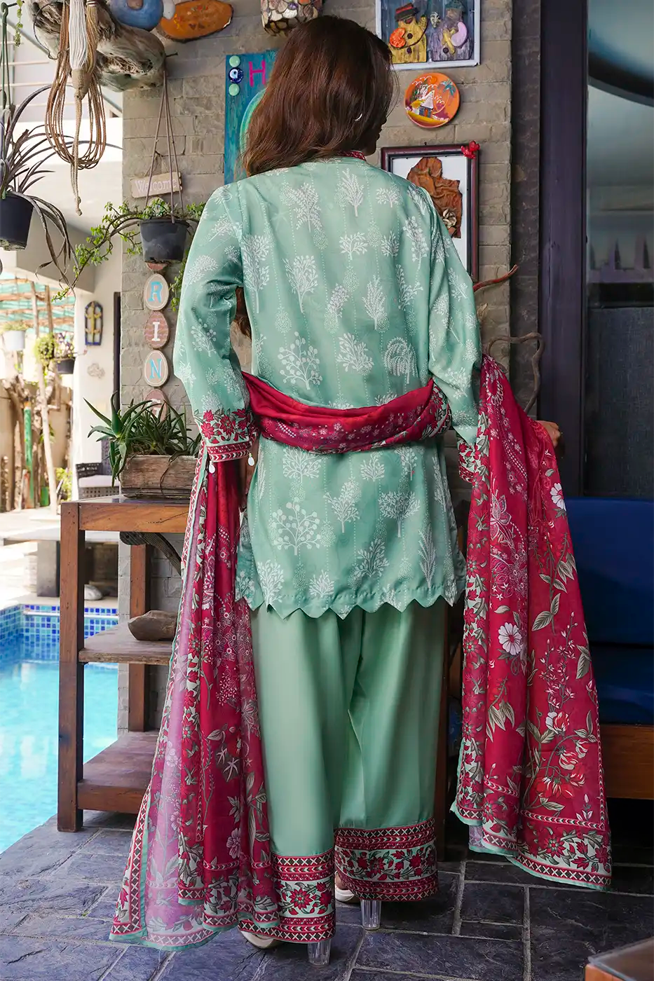 Sage Tree Print Poly Cambric Suit - F-WP-26-01