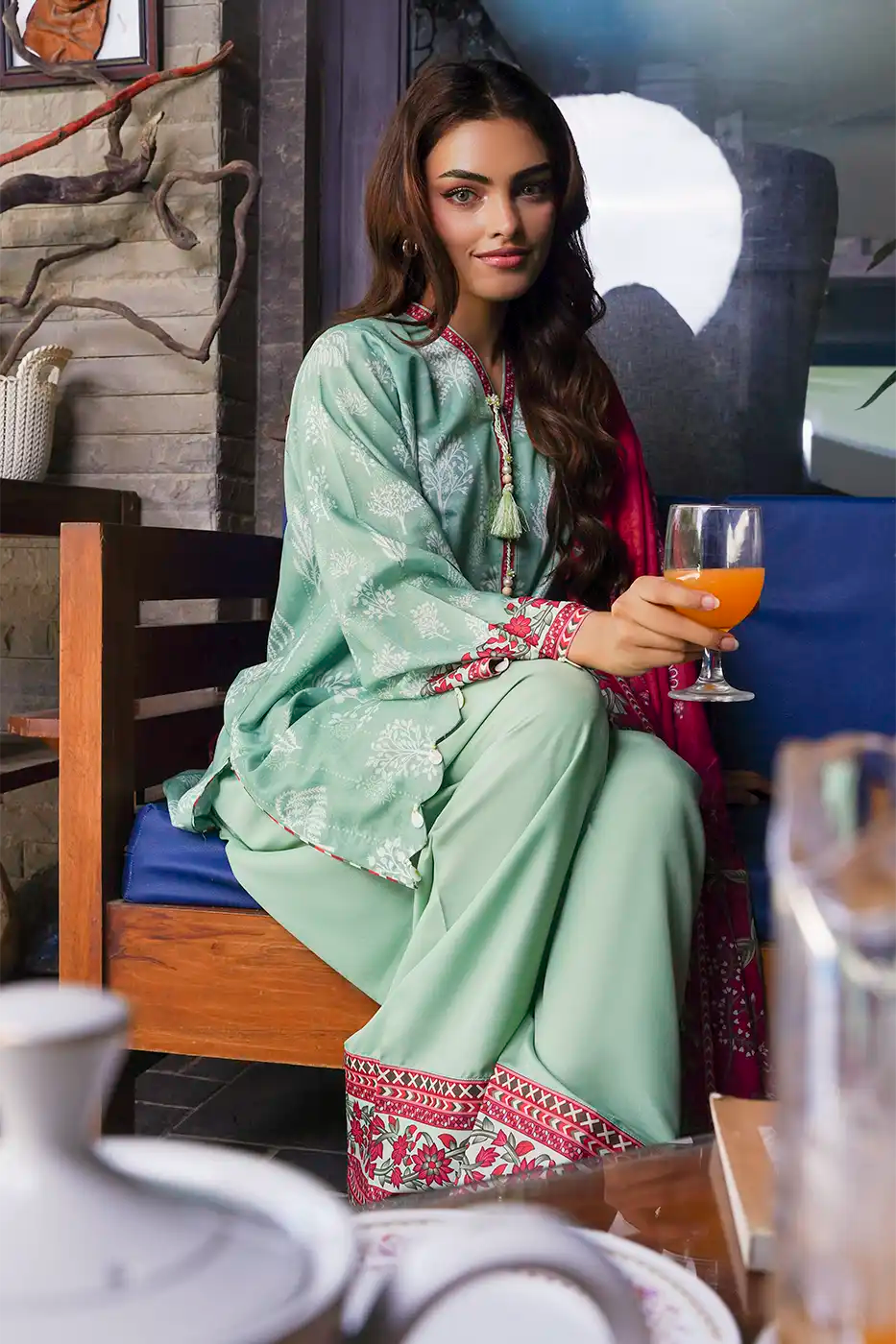 Sage Tree Print Poly Cambric Suit - F-WP-26-01