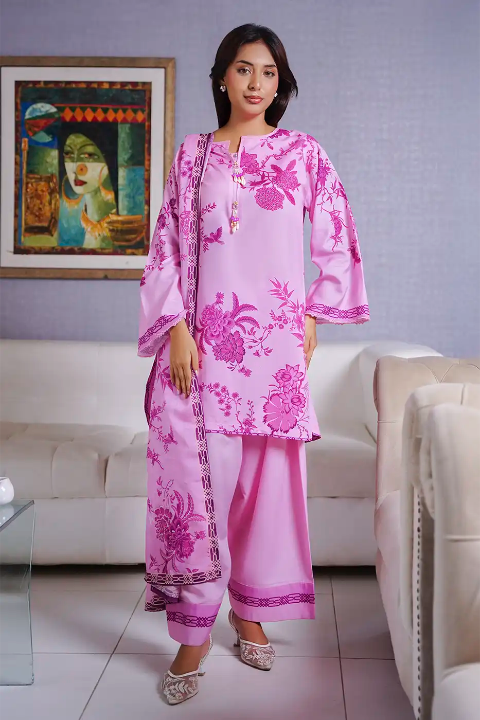 Orchid Floral Poly Cambric Suit - F-WP-26-03