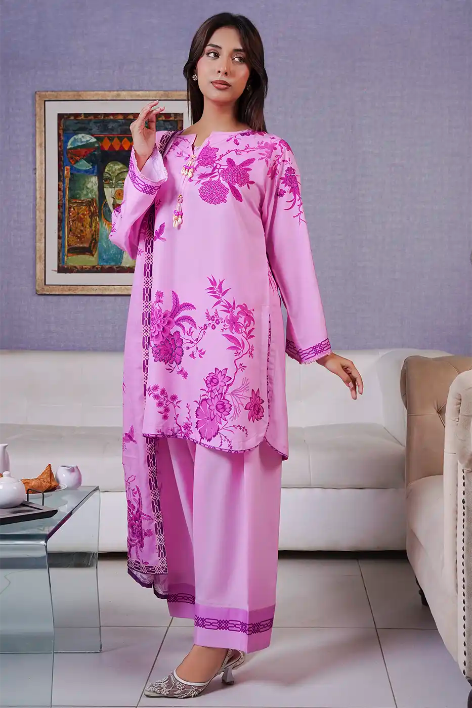 Orchid Floral Poly Cambric Suit - F-WP-26-03