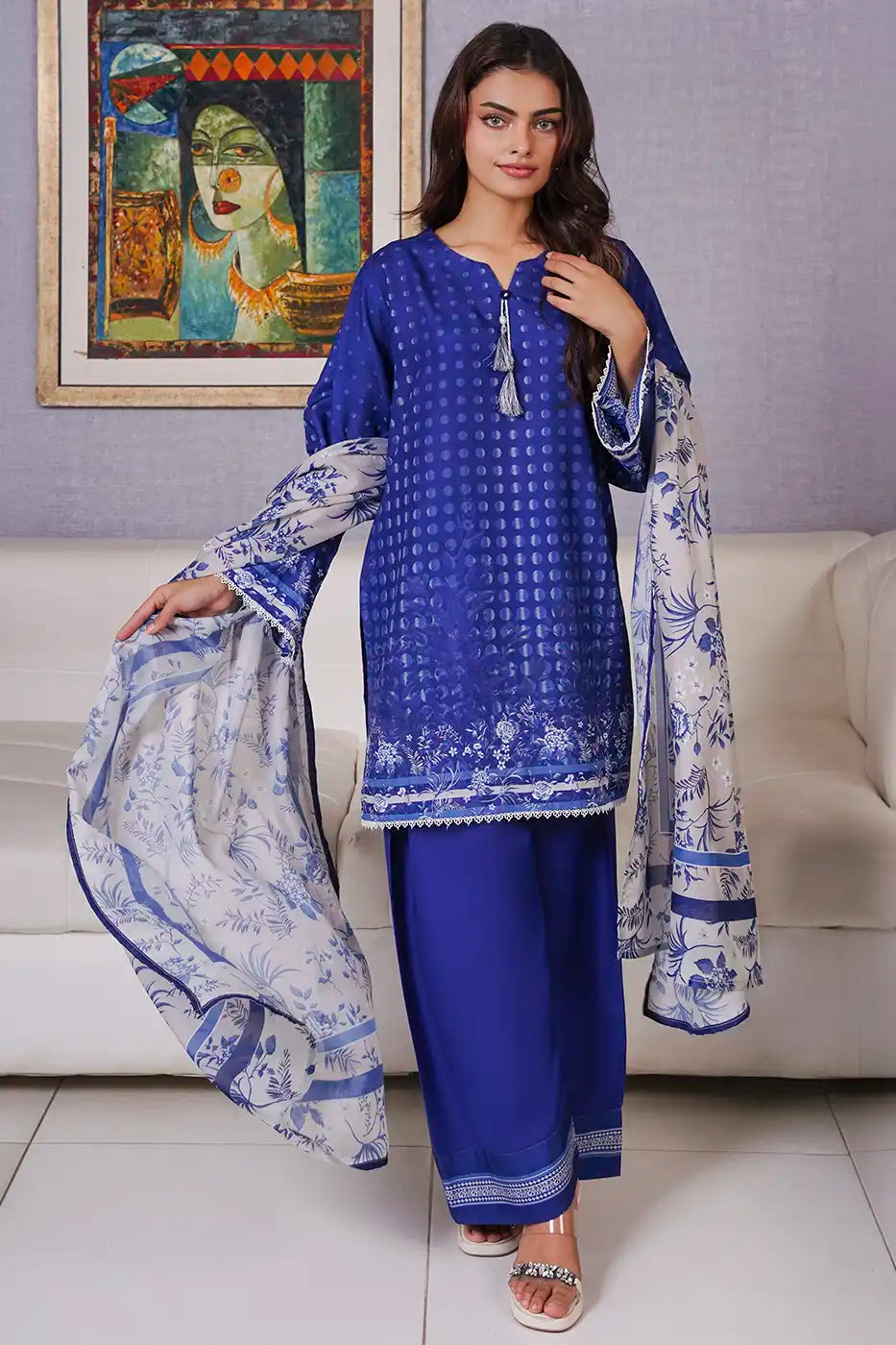 Indigo Flora Poly Cambric Suit - F-WP-26-08