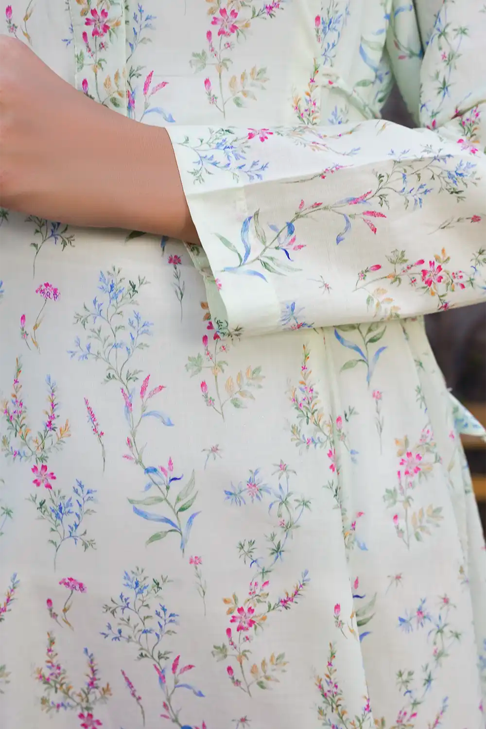 Off-White Pastel Wildflower A-Line Maxi Frock with Waist Drawstrings