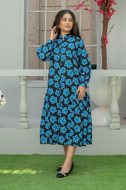 1 Piece Floral Maxi Dress with Bead Detailing T-FRK-007