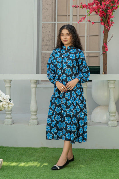 1 Piece Floral Maxi Dress with Bead Detailing T-FRK-007