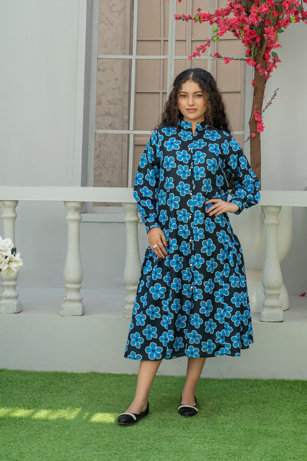 1 Piece Floral Maxi Dress with Bead Detailing T-FRK-007