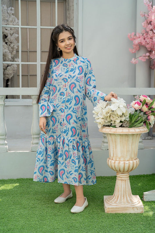 1 Piece Maxi Beaded Detailing & Side Pockets Arabian Lawn T-FRK-009