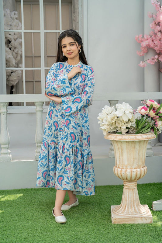 1 Piece Maxi Beaded Detailing & Side Pockets Arabian Lawn T-FRK-009