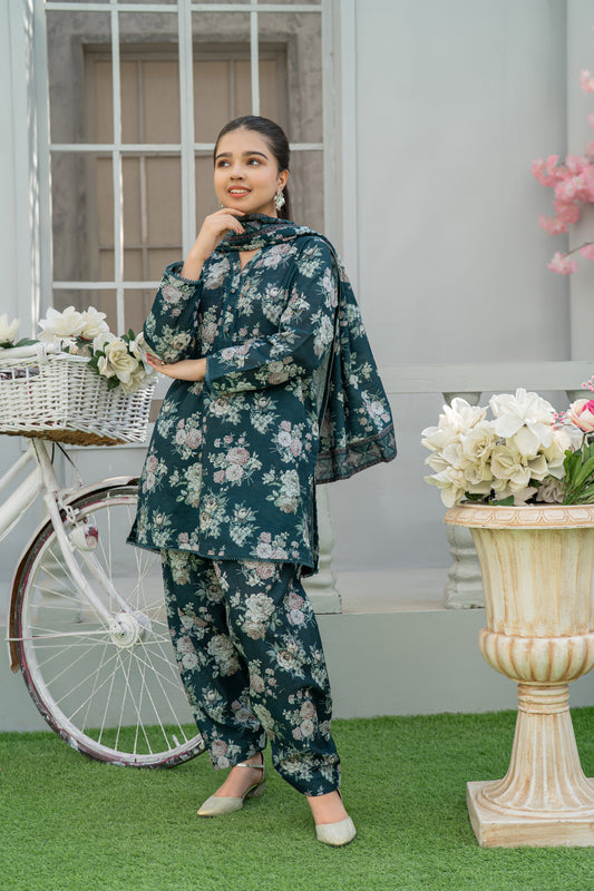 3 Piece Suit Co-ord Set Cotton Khaddar Winter Outfit T-CK-006