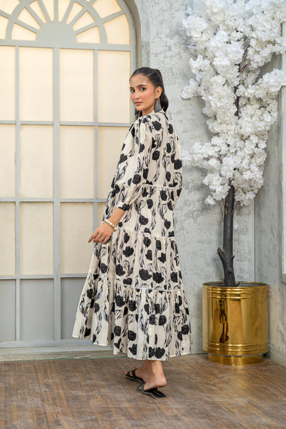 1 Piece Maxi Digital Printed Dress Red Cambric Cotton T-R-MAXI-015