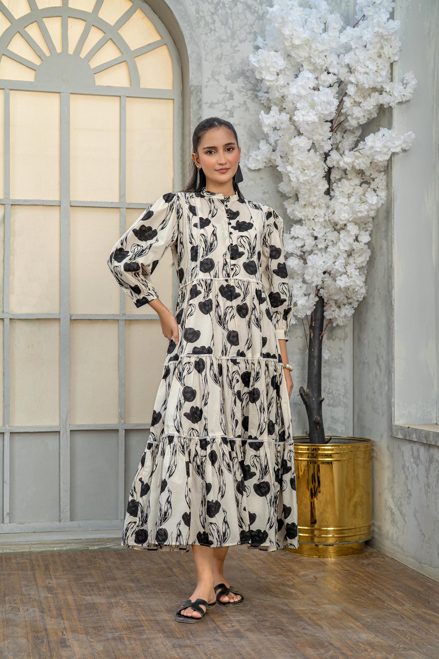 1 Piece Maxi Digital Printed Dress Red Cambric Cotton T-R-MAXI-015