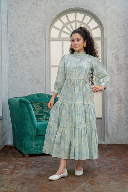 1 Piece Maxi Digital Printed Dress Red Cambric Cotton T-R-MAXI-015