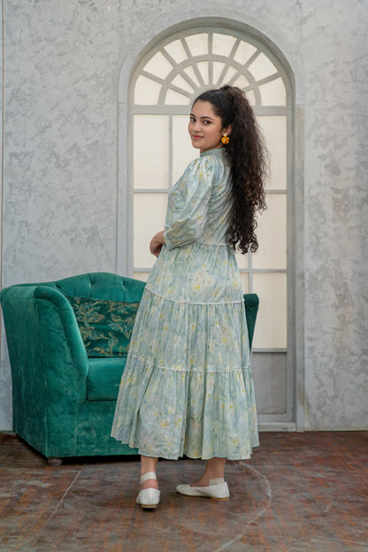 1 Piece Maxi Digital Printed Dress Red Cambric Cotton T-R-MAXI-015