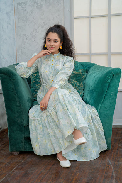 1 Piece Maxi Digital Printed Dress Red Cambric Cotton T-R-MAXI-015