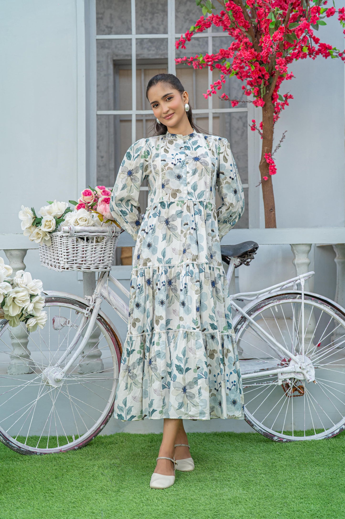 1 Piece Maxi Digital Printed Dress Red Cambric Cotton T-R-MAXI-015