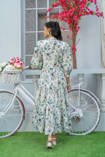 1 Piece Maxi Digital Printed Dress Red Cambric Cotton T-R-MAXI-015