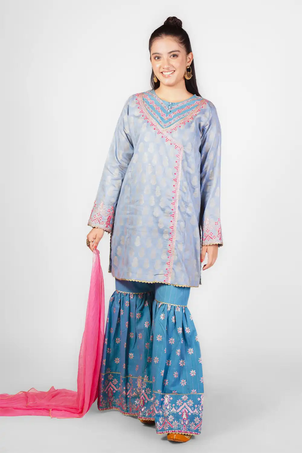 Embroidered Jacquard Gharara Suit - FORT-008