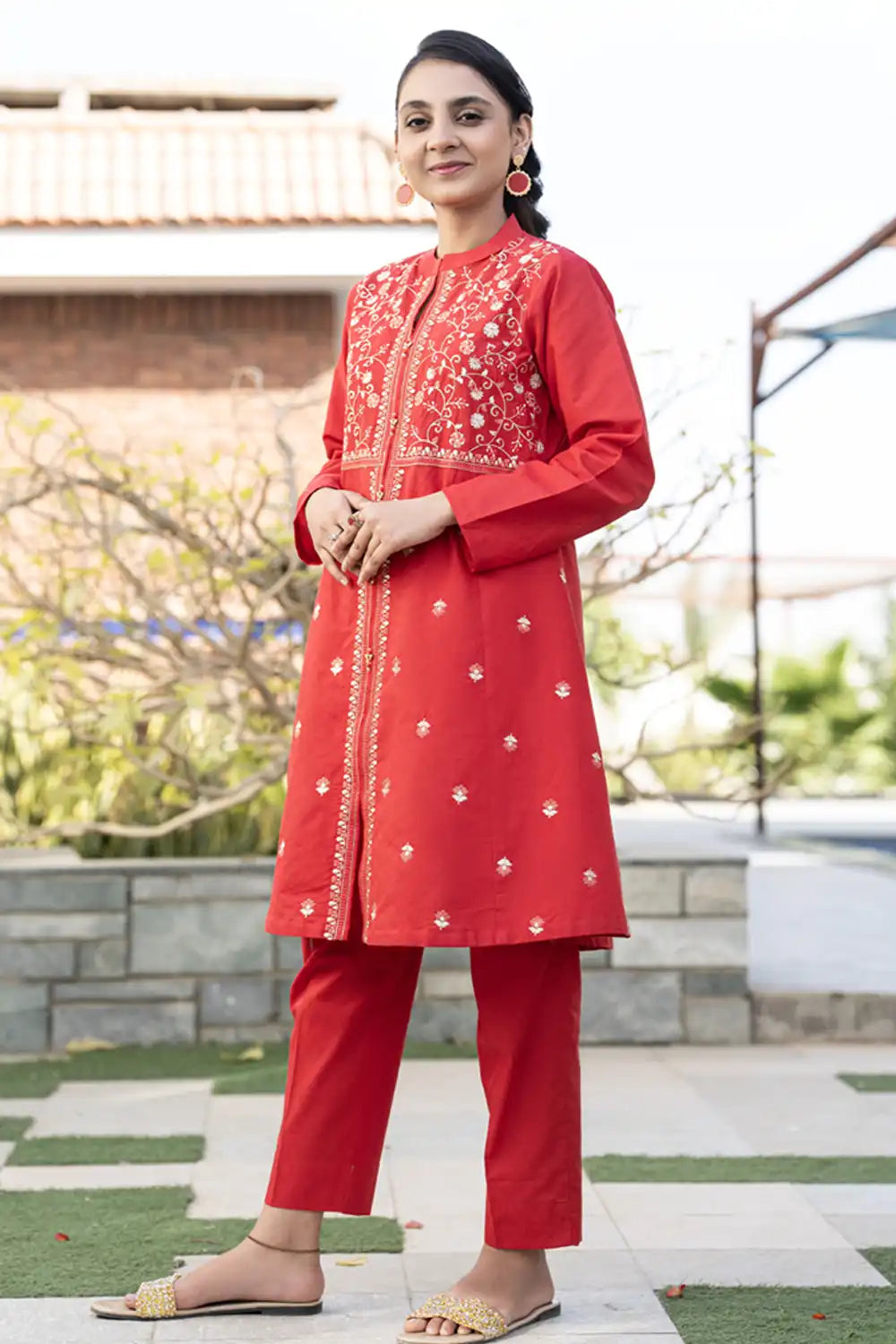 3 Piece Suit Lawn Embroidered Frock Trouser & Dupatta JK-PRT-006