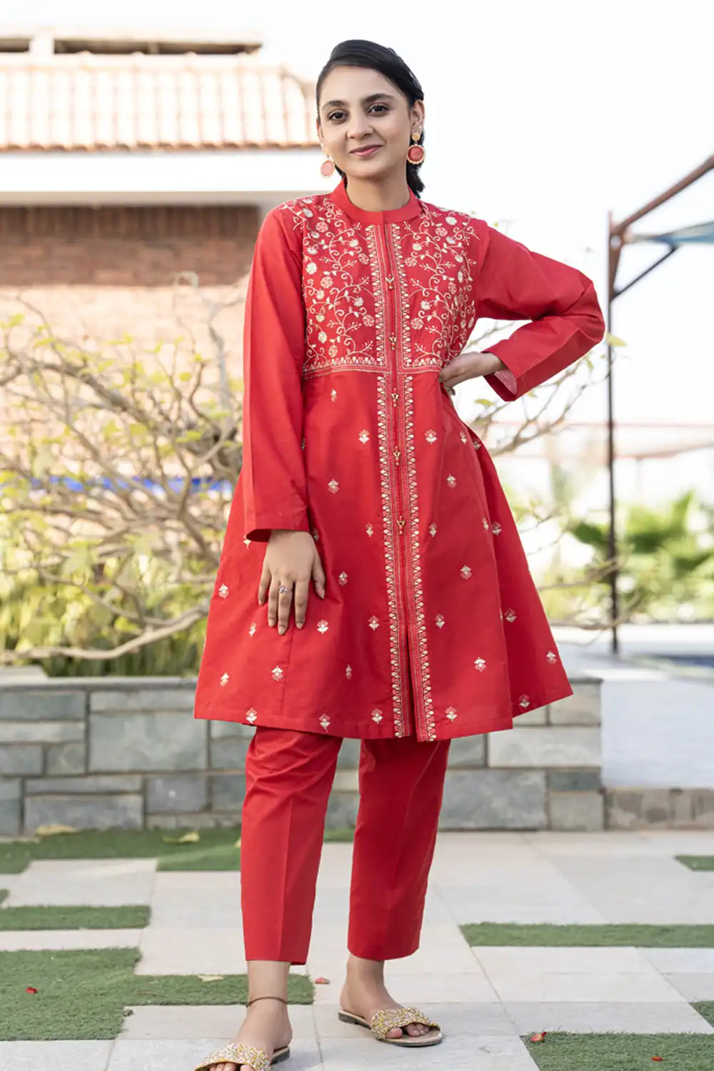 3 Piece Suit Lawn Embroidered Frock Trouser & Dupatta JK-PRT-006
