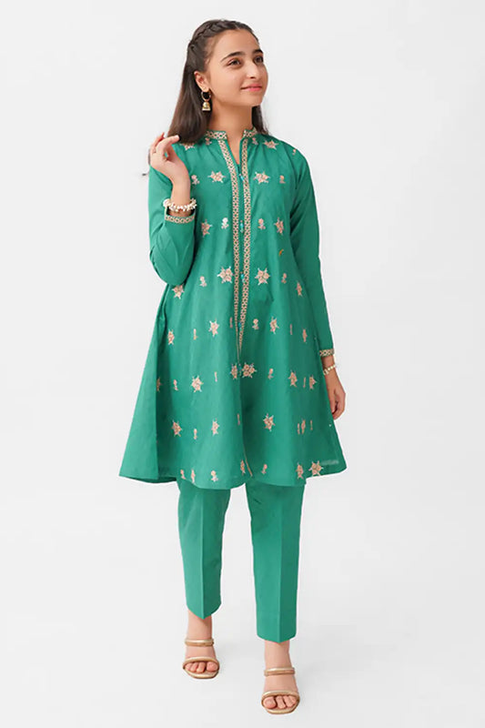 3 Piece Suit Cotton Lawn Embroidered Frock Style Dress JK-PRT-009