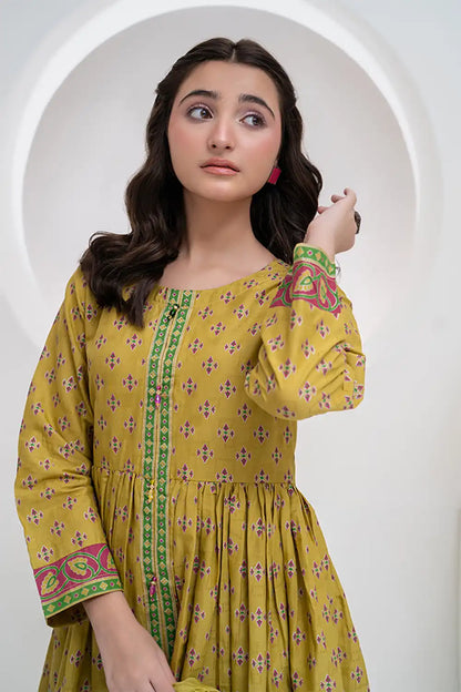 3 Piece Mehndi Dyed Jacquard Table Printed Semi Frock JK-PRT-013