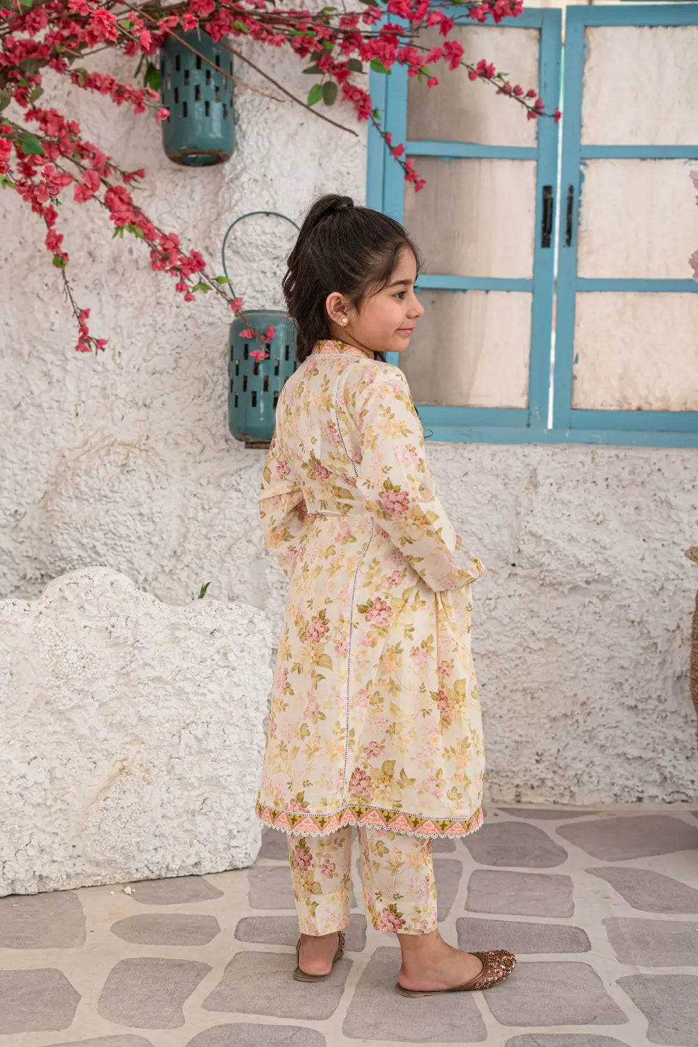 Girls Multi Cream Printed Panel Frock 2 Piece Set K-ALP-S26-003