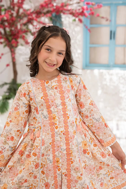 Girls Peach Printed Open Style Top 2 Piece Set K-ALP-S26-102