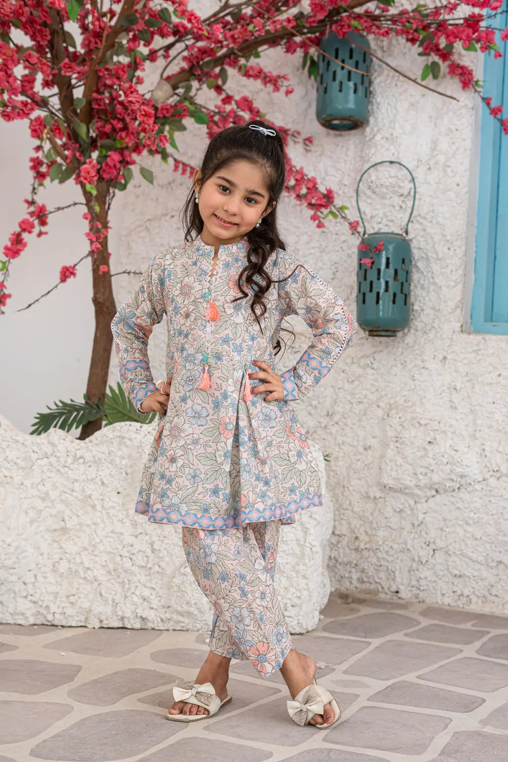 Girls Pastel Printed Box Pleated 2 Piece Set K-ALP-S26-105