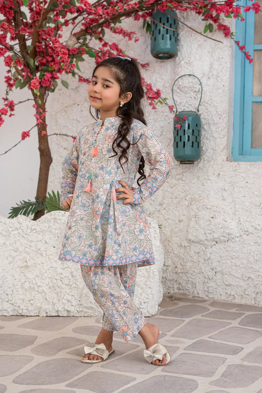 Girls Pastel Printed Box Pleated 2 Piece Set K-ALP-S26-105