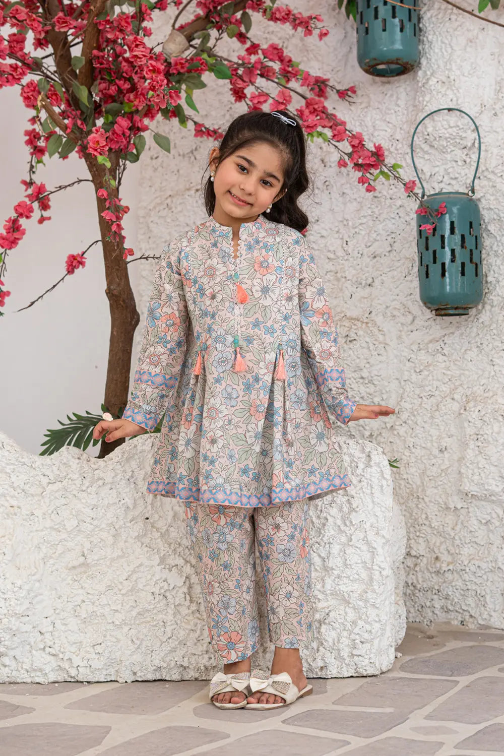 Girls Pastel Printed Box Pleated 2 Piece Set K-ALP-S26-105