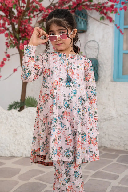 Girls Soft Pink Printed Angrakha Panel Top 2 Piece Set K-ALP-S26-110