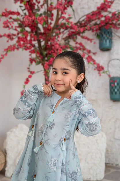 Girls Powder Blue Printed Box Pleated 2 Piece Set K-ALP-S26-112