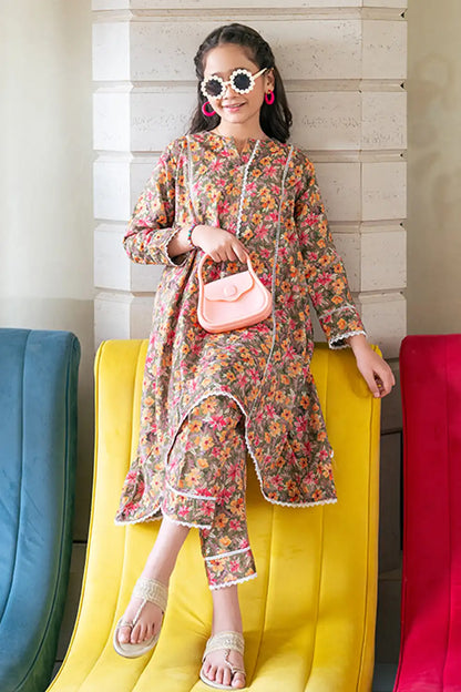 2 Piece Lawn All Over Printed Panel Frock with Trouser K-ALPRTW-048