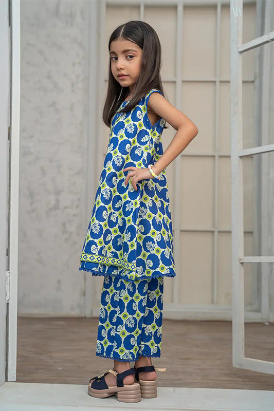 2 Piece Suit Navy Blue Angrakha Frock Cotton Lawn K-DP-011