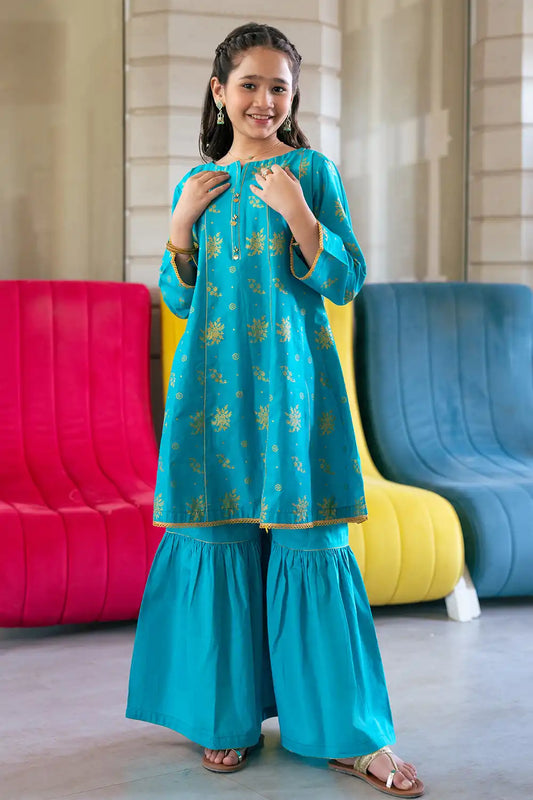 2 Piece Suit Cotton Lawn Table Print Frock with Garara K-SFC-001