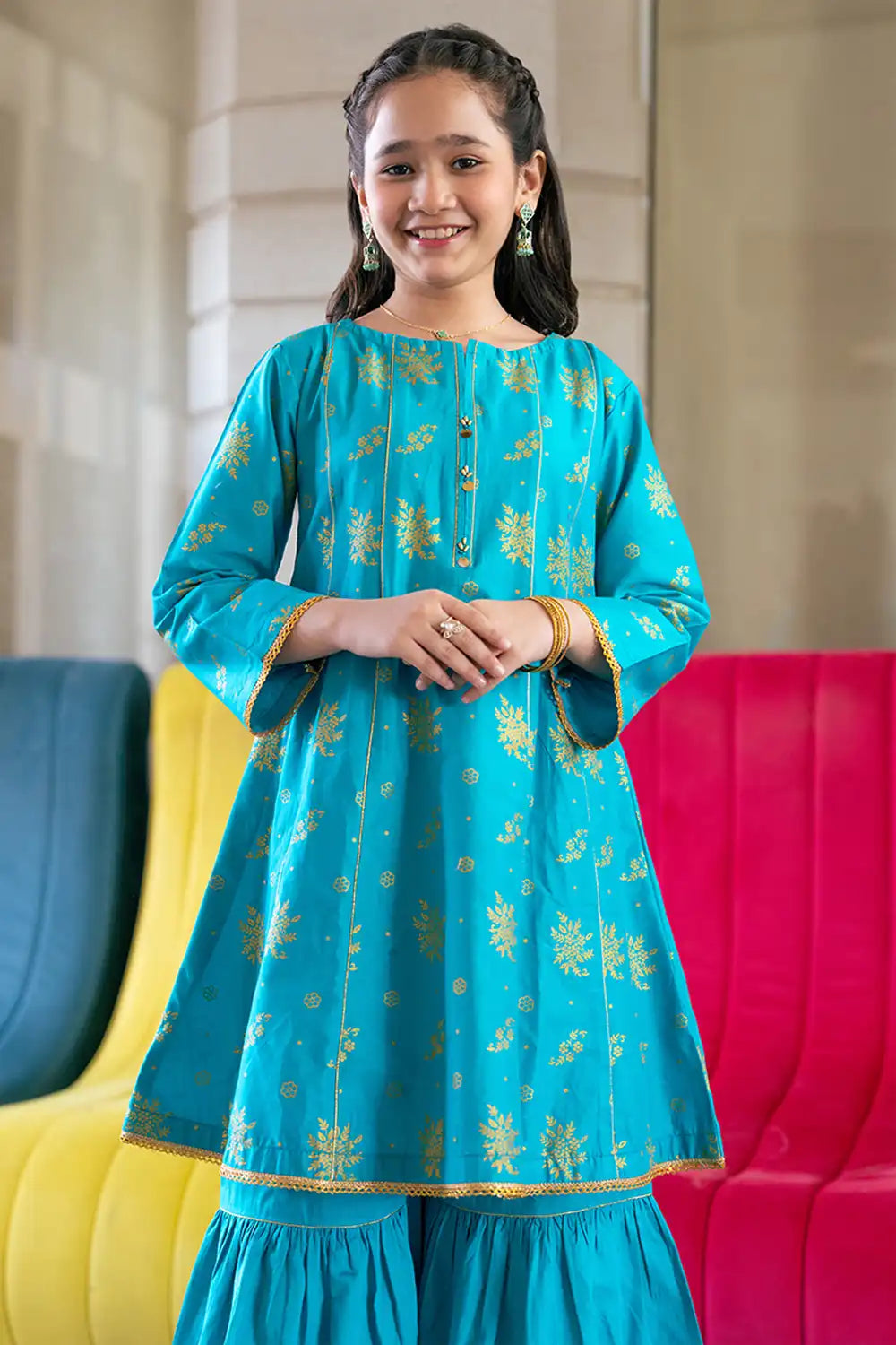 2 Piece Suit Cotton Lawn Table Print Frock with Garara K-SFC-001