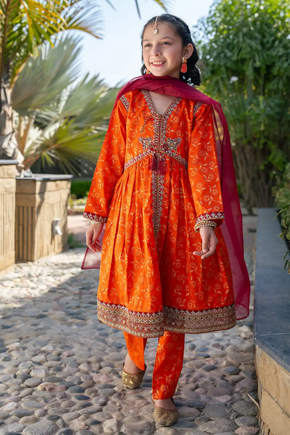 3 Piece Stitched Dress Table Print Embroidered K-SFC-002