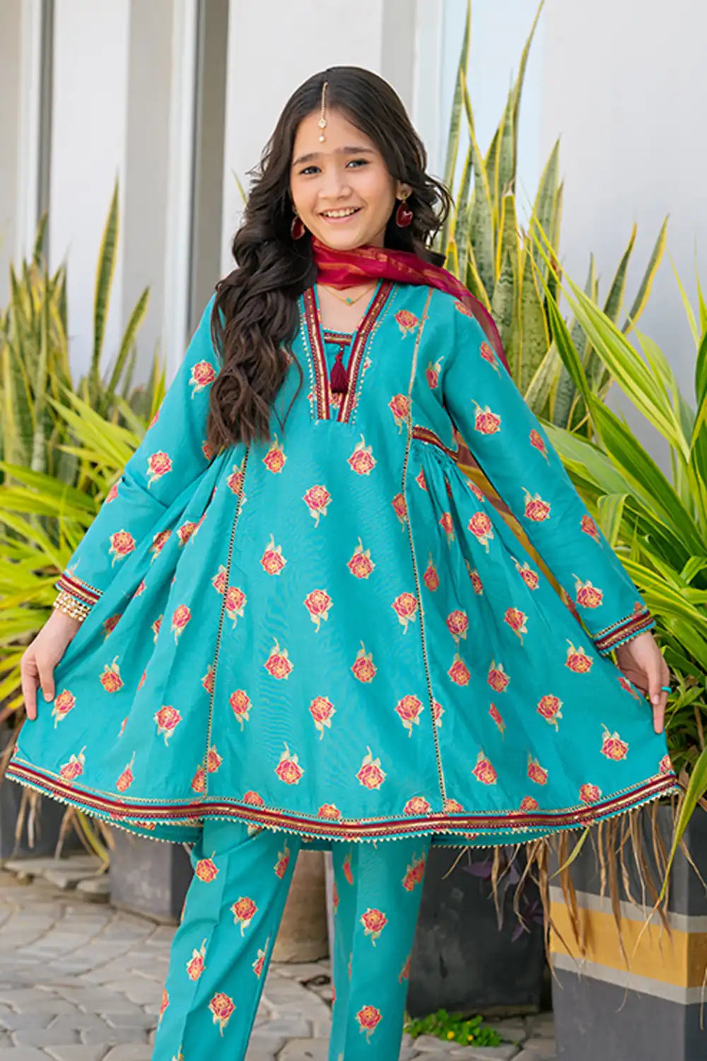 3 Piece Stitched Frock Digital Print Motifs Design K-SFC-013