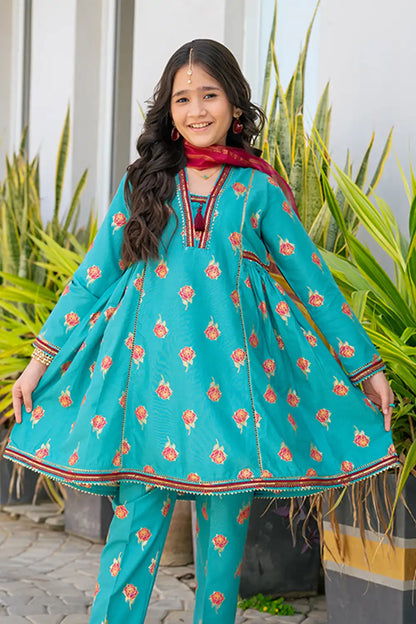 3 Piece Stitched Frock Digital Print Motifs Design K-SFC-013