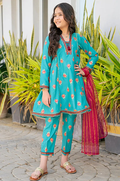 3 Piece Stitched Frock Digital Print Motifs Design K-SFC-013