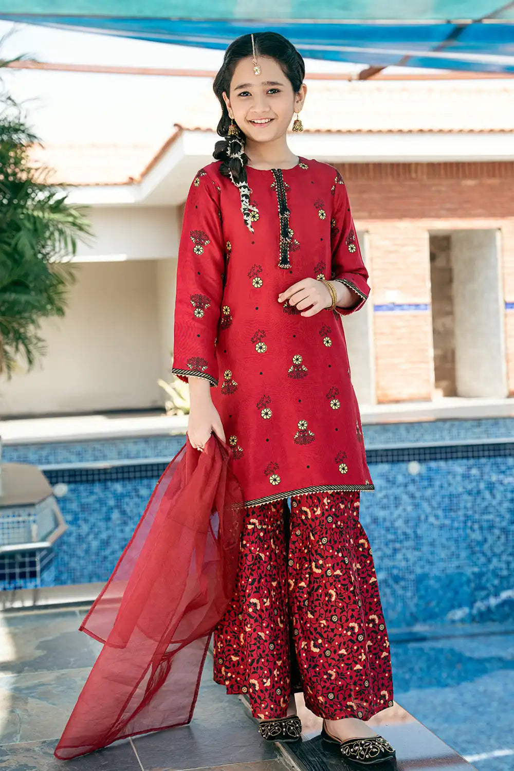 Printed Raw Silk Gharara Suit - K-SFC-014