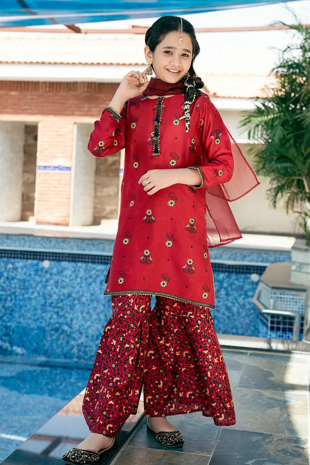Printed Raw Silk Gharara Suit - K-SFC-014